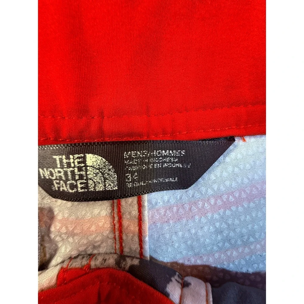 The North Face Mens Red Grey Striped Board Shorts Swim Trunks‎ Size 34 Regular